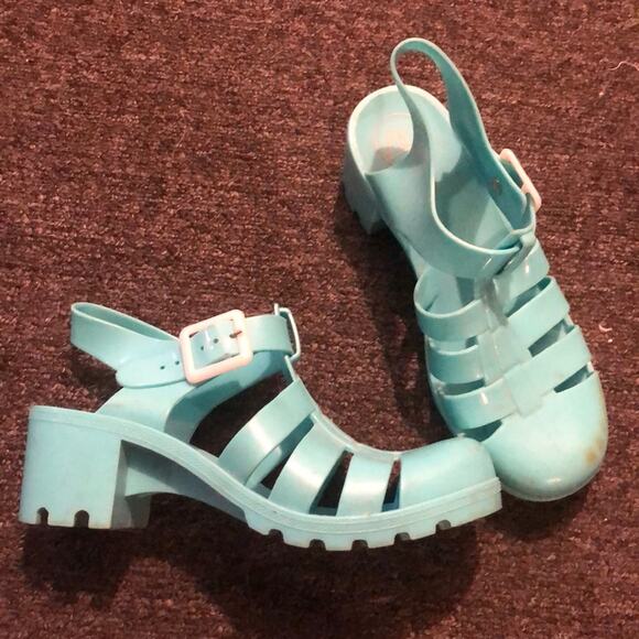 Missguided Brand  Jelly Heeled Sandals 90's Seafoam Green Size 5 - Picture 1 of 8